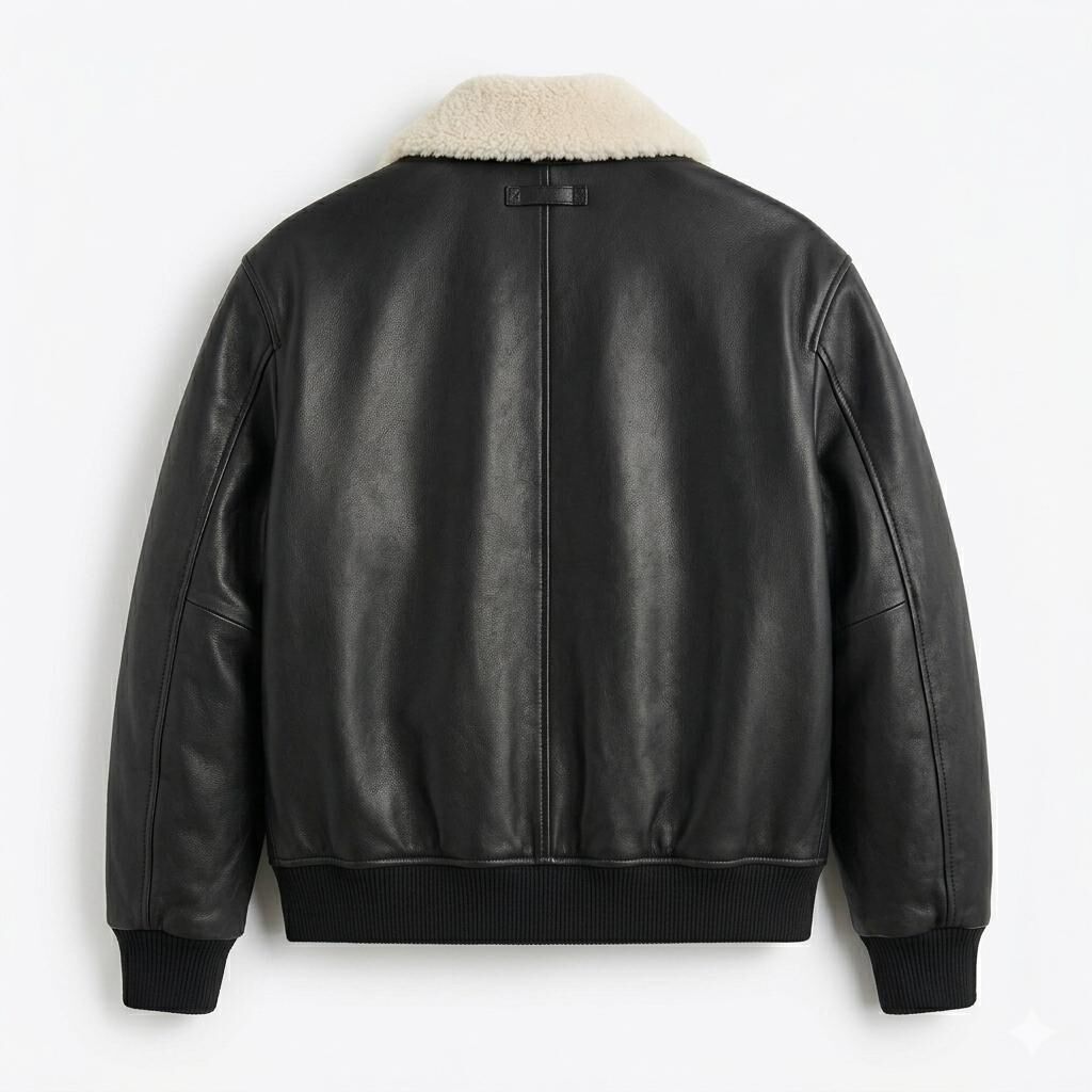 Men's Black Leather Bomber Jacket | G-1 Aviator Flight Coat, Shearling Collar - Image 4
