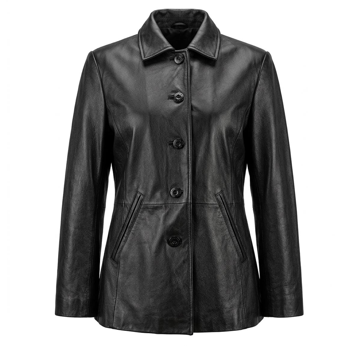 Women's Black Leather Blazer | Genuine Lambskin, Vegan Faux Leather Tailored Coat - Image 4