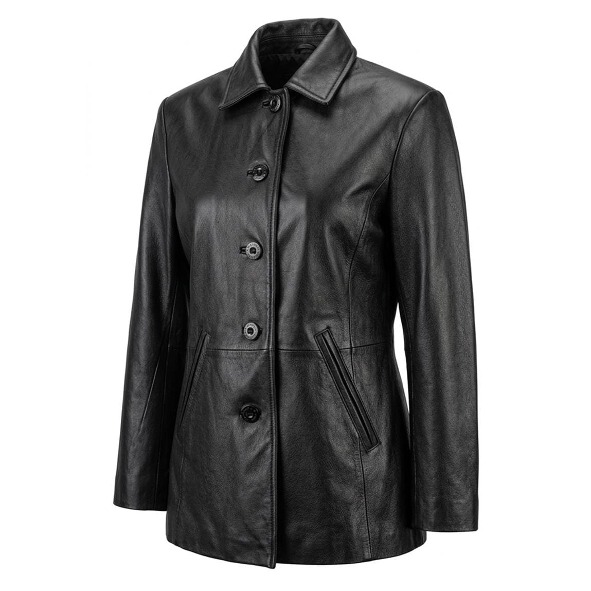 Women's Black Leather Blazer | Genuine Lambskin, Vegan Faux Leather Tailored Coat - Image 5